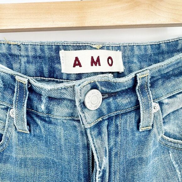 AMO Kick Crop Jean Frayed Raw Hem Distressed Light Wash Sweet Cheeks Women's 25 - Picture 7 of 9
